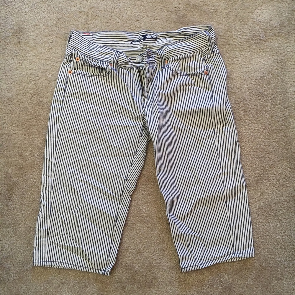 7 for All Mankind White/Black Striped Pants